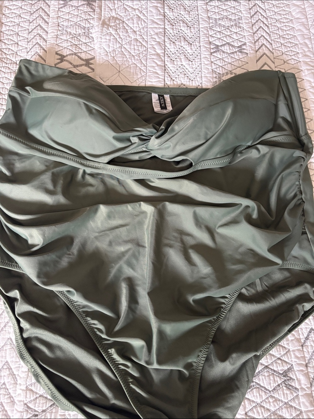 J.Crew Olive Green Twisted Bandeau High-Waist swimsuit